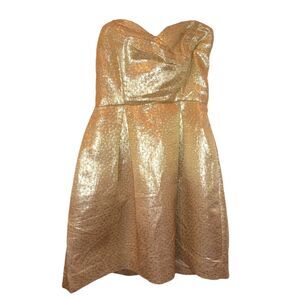 Shoshanna Gold Silk Blend Strapless Dress Size 0 Glamorous Party New Year's Eve